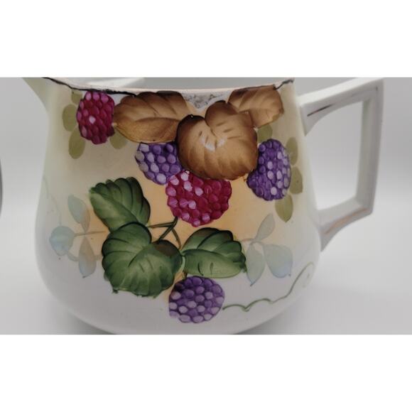 Vintage Lemonade Pitcher Hand Painted with Purple and Pink Raspberry Design - Picture 2 of 16